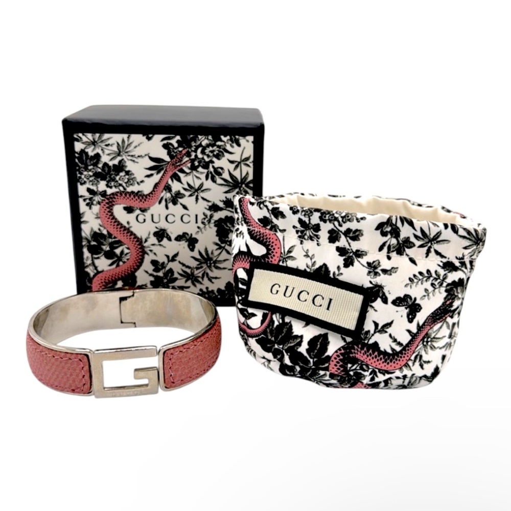 GUCCI Pink Snake Print Leather Bangle